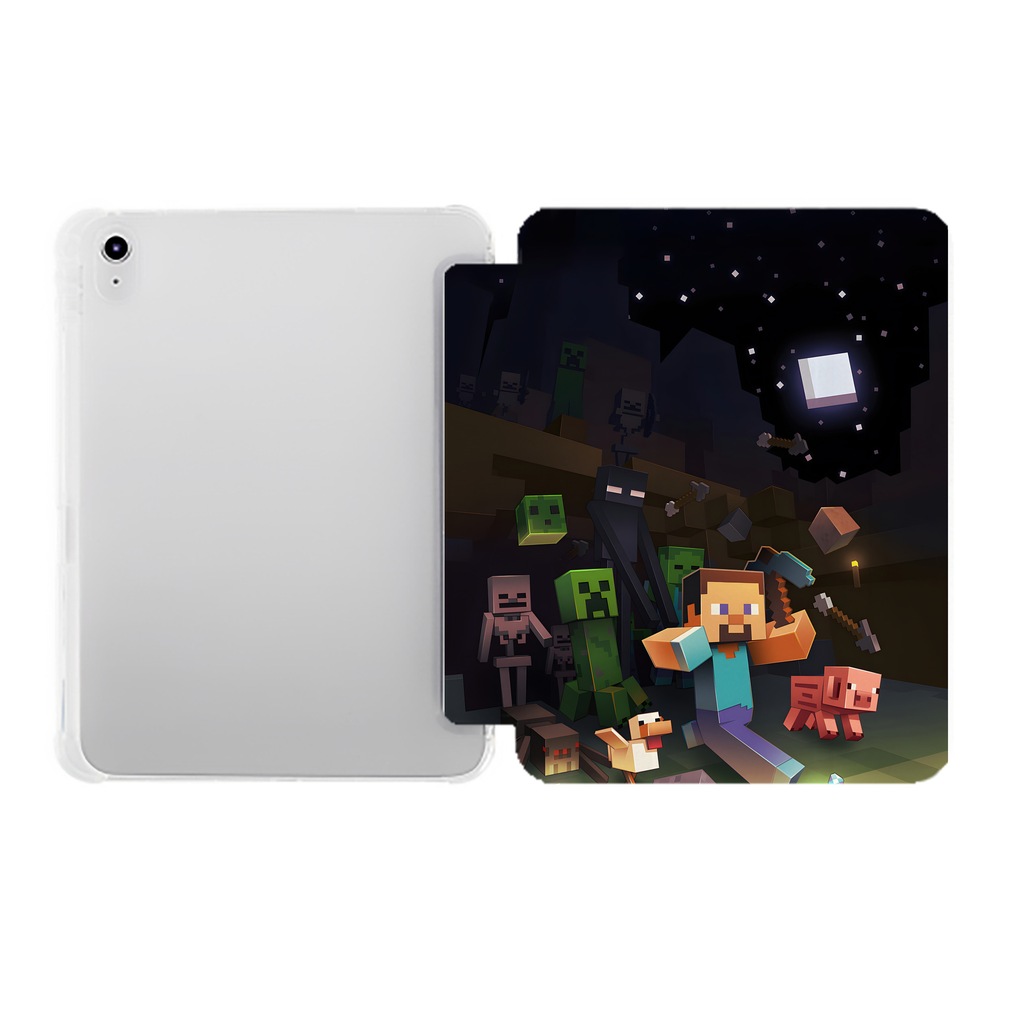 （画像用） マインクラフト ブロックの世界 Minecraft MC Block world IPad ケース ペン収納付き 三つ折りスタンド PUレザー×シリコン 対応機種9.5/10.5/10.9インチ